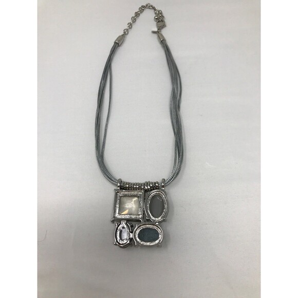 CHICO'S MultiStrand Pendant Necklace Silver Tone Clear Crystal Translucent Glass - Picture 6 of 10